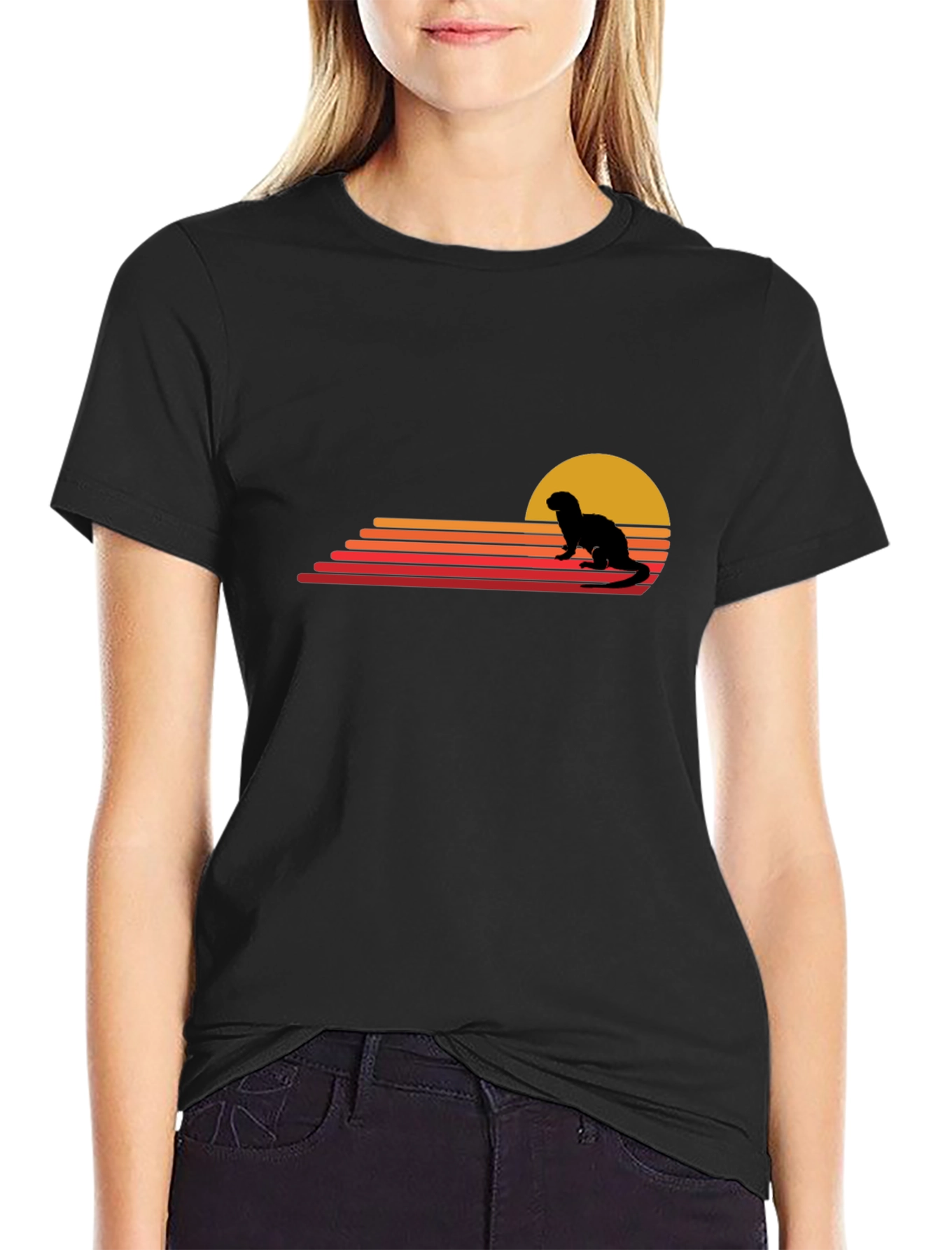 Retro Otter Sunset Graphic T-Shirt