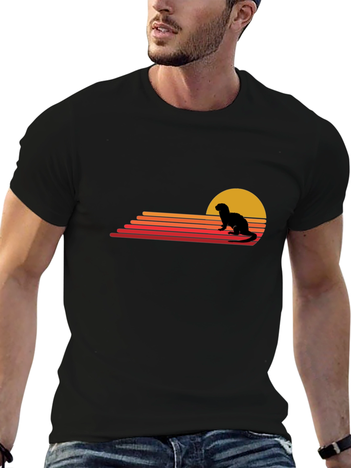 Retro Otter Sunset Graphic T-Shirt