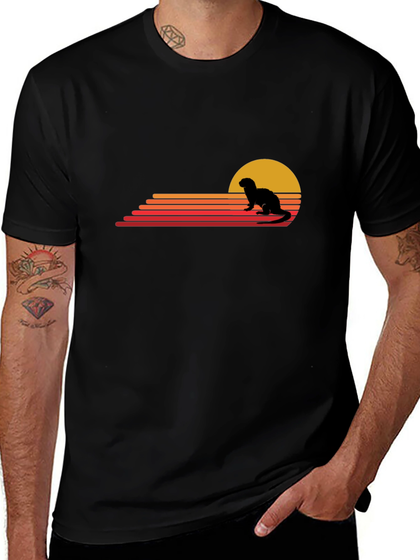 Retro Otter Sunset Graphic T-Shirt