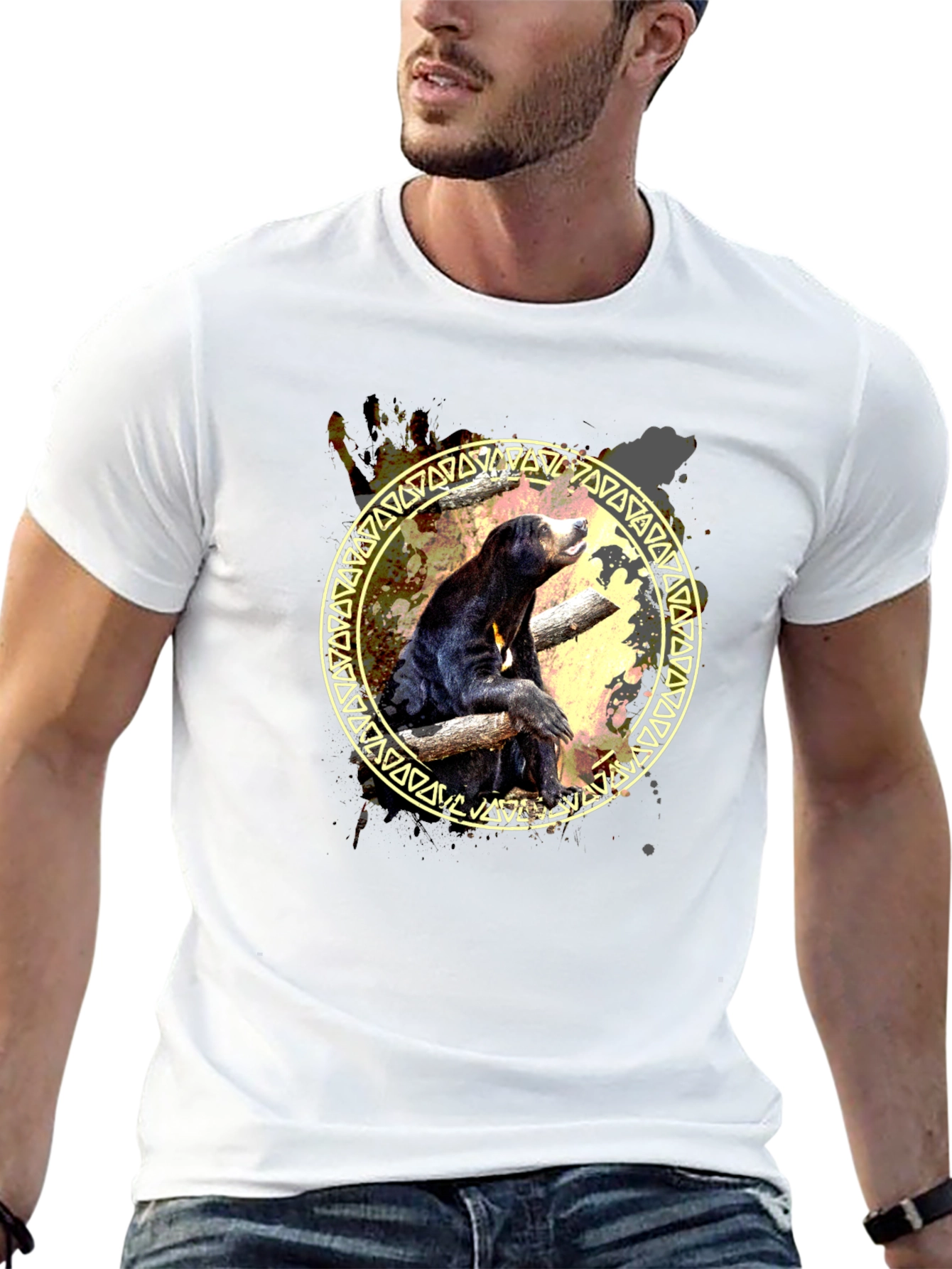 Sun Bear Graphic Print Tee - Black