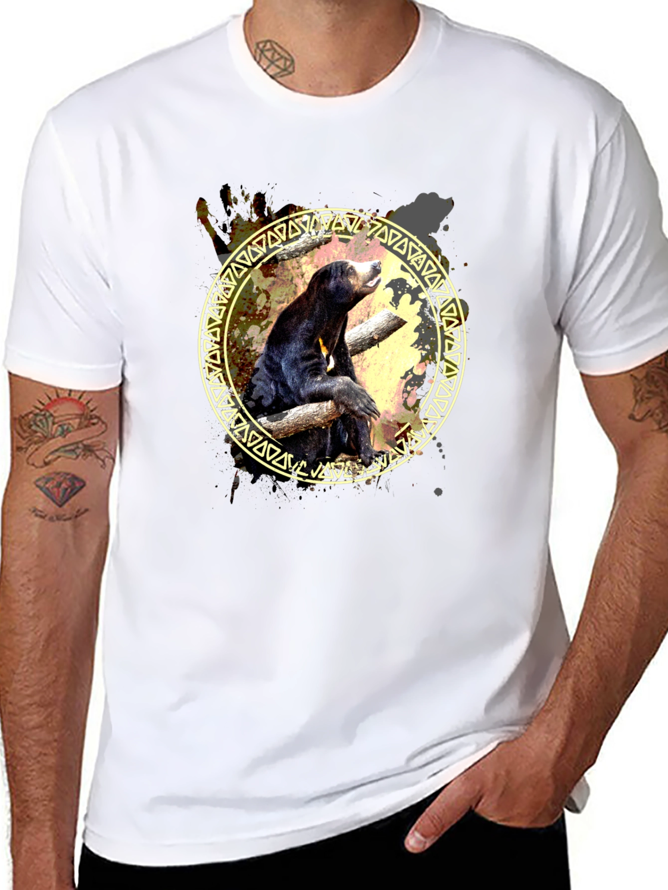 Sun Bear Graphic Print Tee - Black