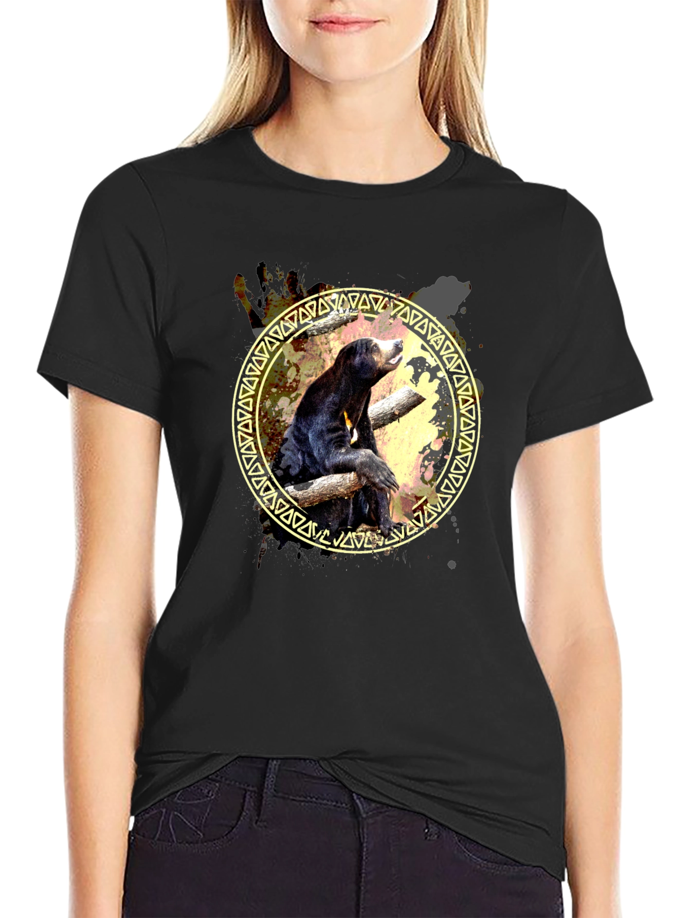 Sun Bear Graphic Print Tee - Black