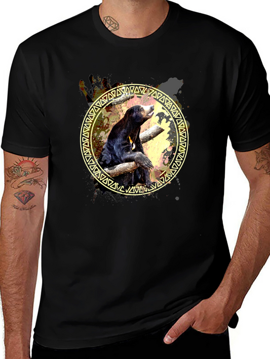 Sun Bear Graphic Print Tee - Black