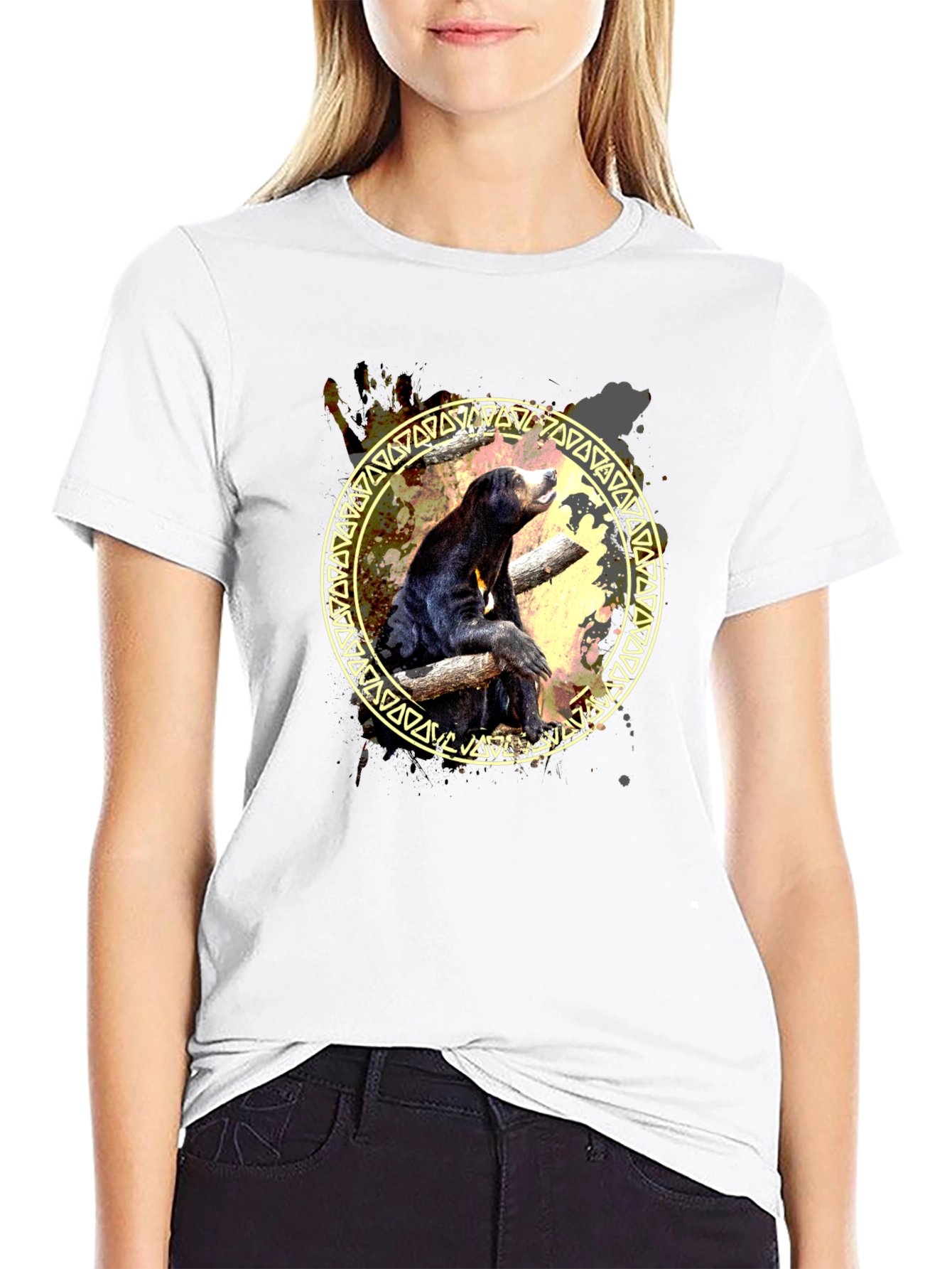 Sun Bear Graphic Print Tee - Black