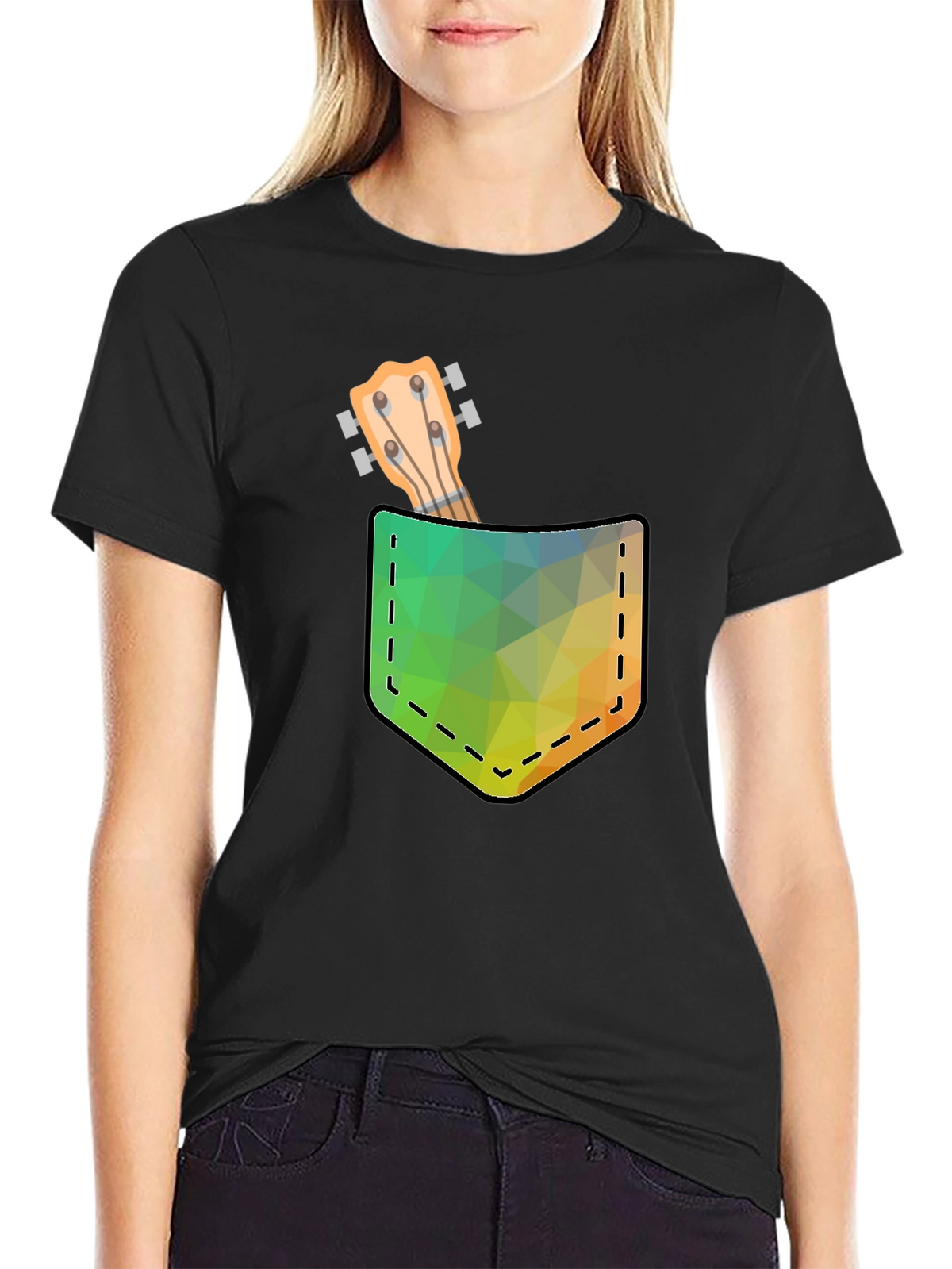 Geometric Ukulele Pocket Print T-Shirt
