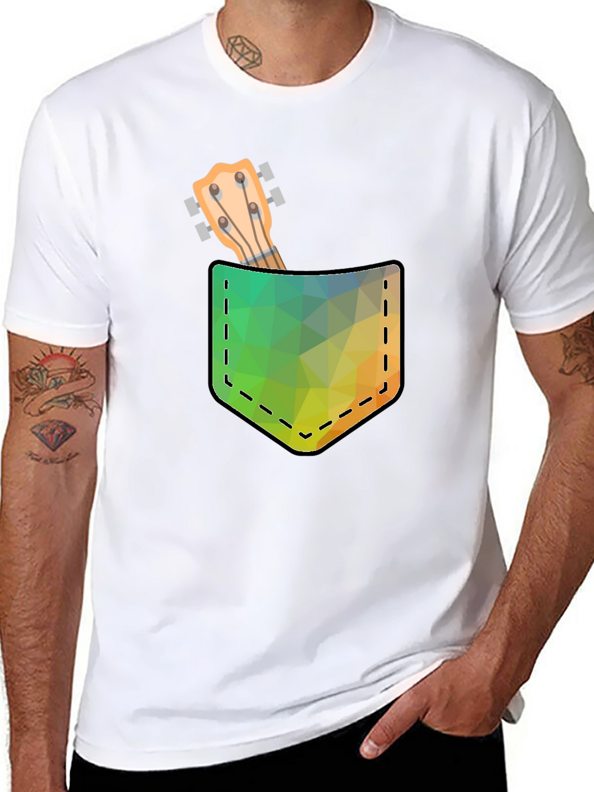Geometric Ukulele Pocket Print T-Shirt
