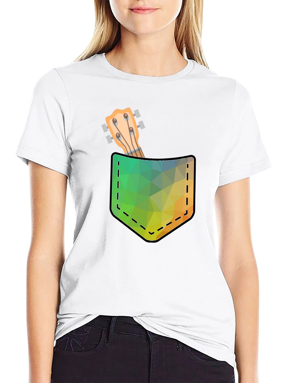 Geometric Ukulele Pocket Print T-Shirt