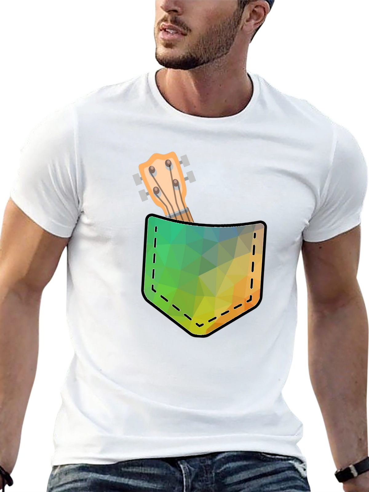 Geometric Ukulele Pocket Print T-Shirt