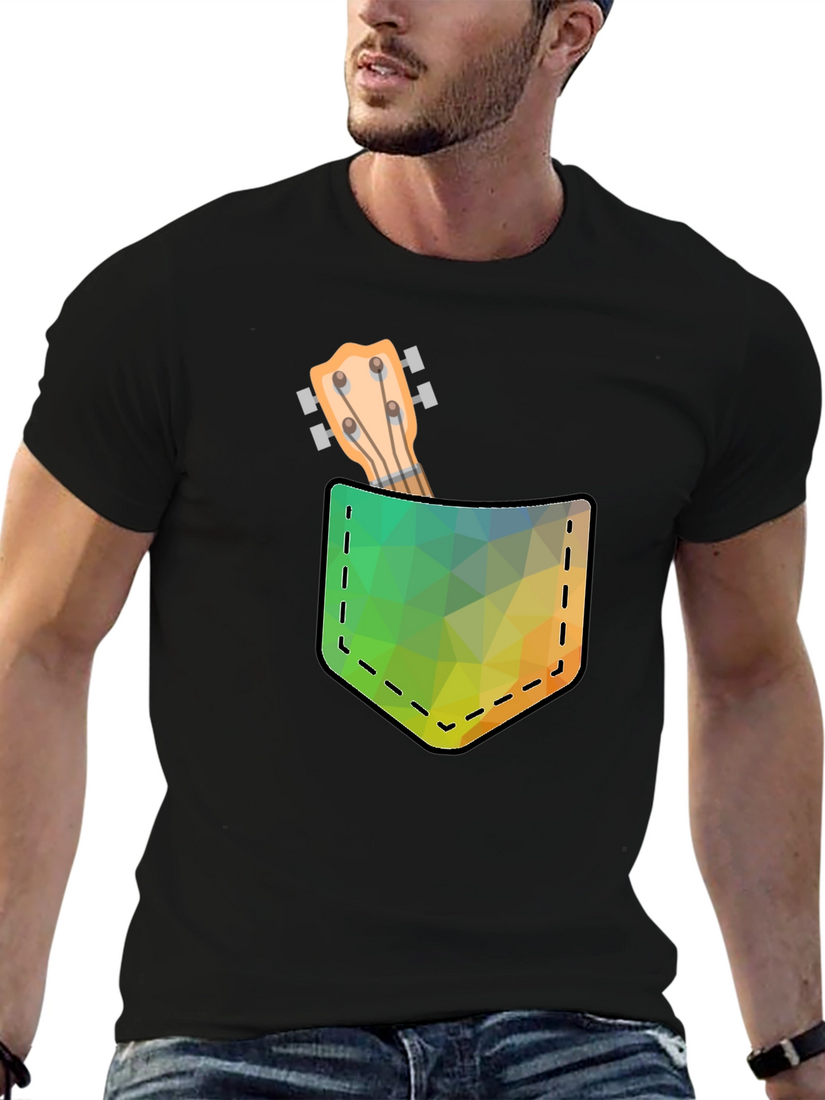 Geometric Ukulele Pocket Print T-Shirt