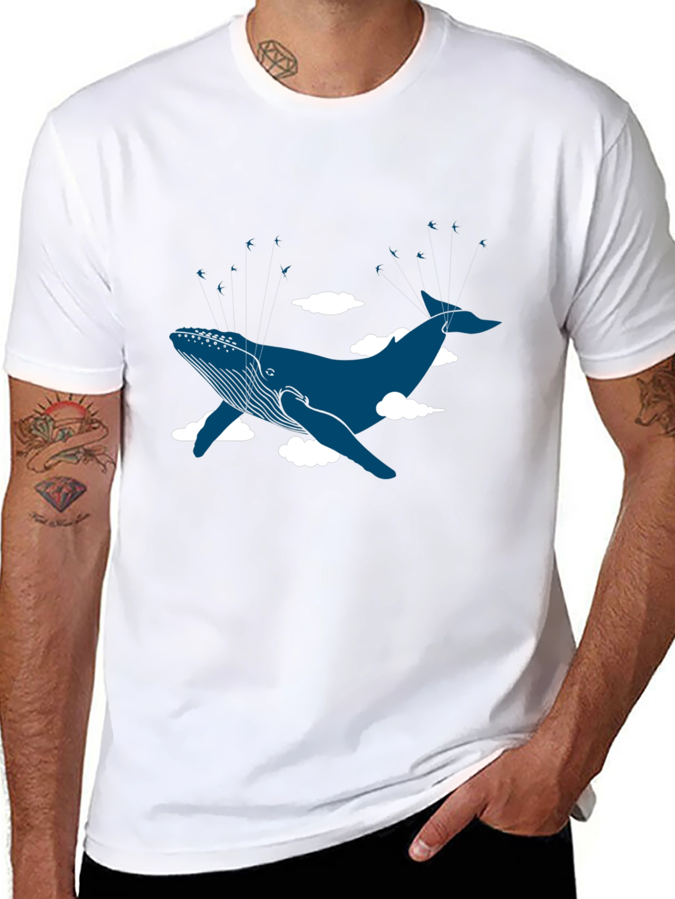 Whale in the Clouds Graphic Tee - Black Cotton