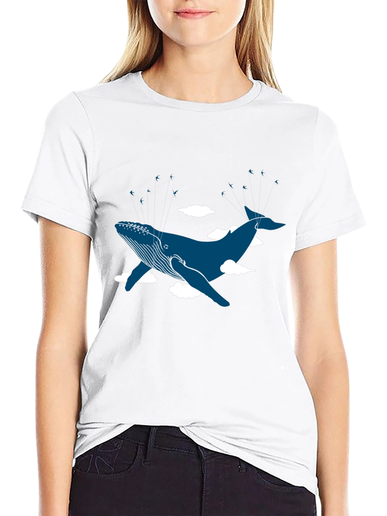 Whale in the Clouds Graphic Tee - Black Cotton
