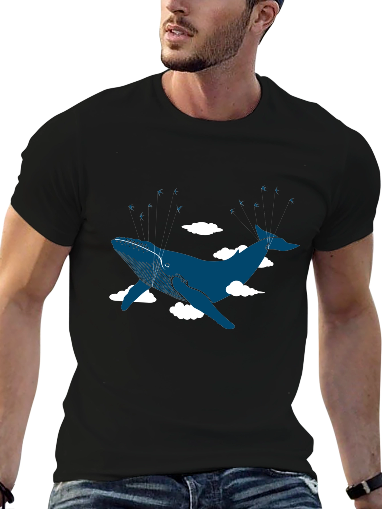 Whale in the Clouds Graphic Tee - Black Cotton