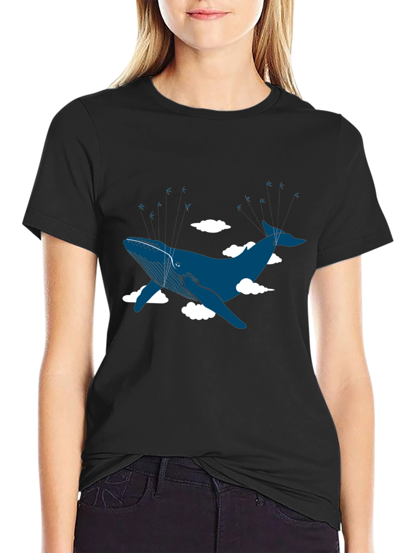 Whale in the Clouds Graphic Tee - Black Cotton