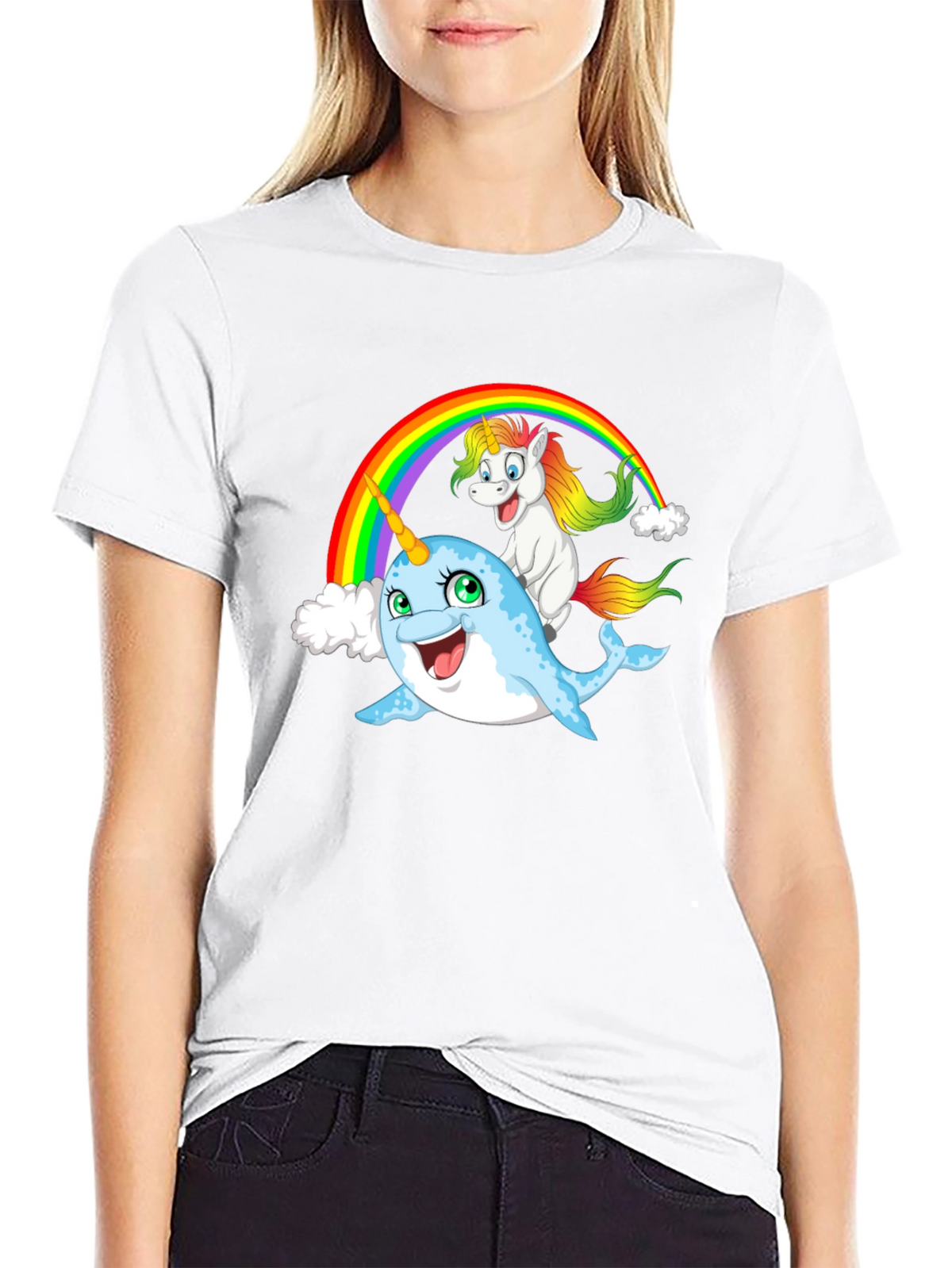 Narwhal & Unicorn Rainbow Graphic Tee