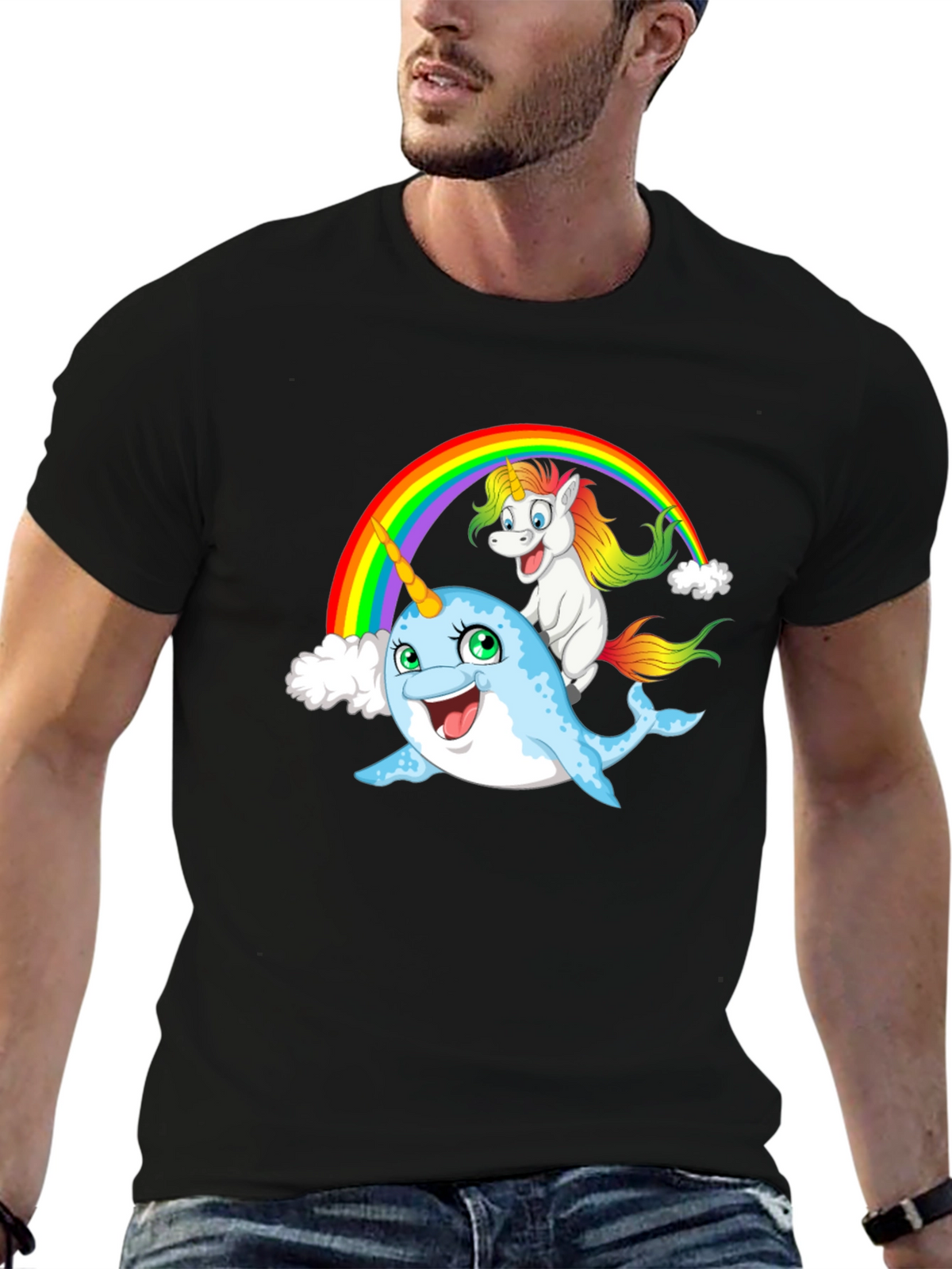 Narwhal & Unicorn Rainbow Graphic Tee