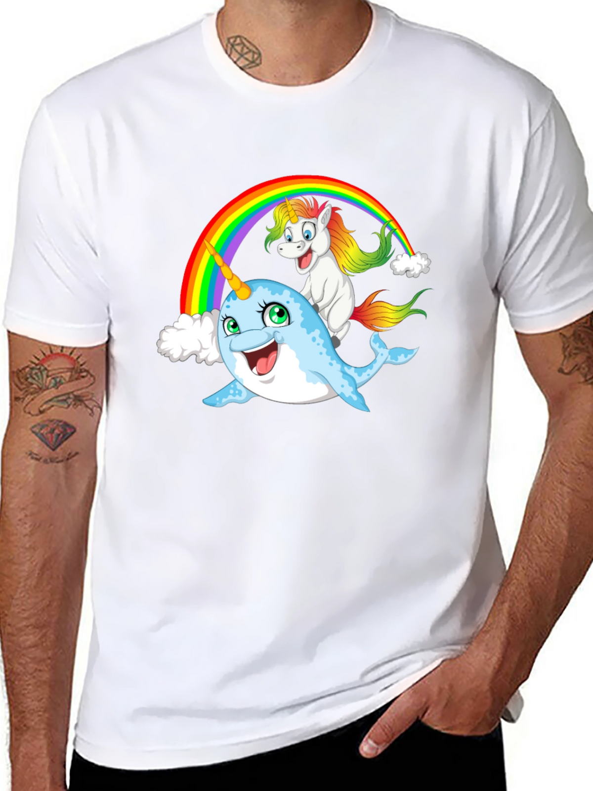 Narwhal & Unicorn Rainbow Graphic Tee