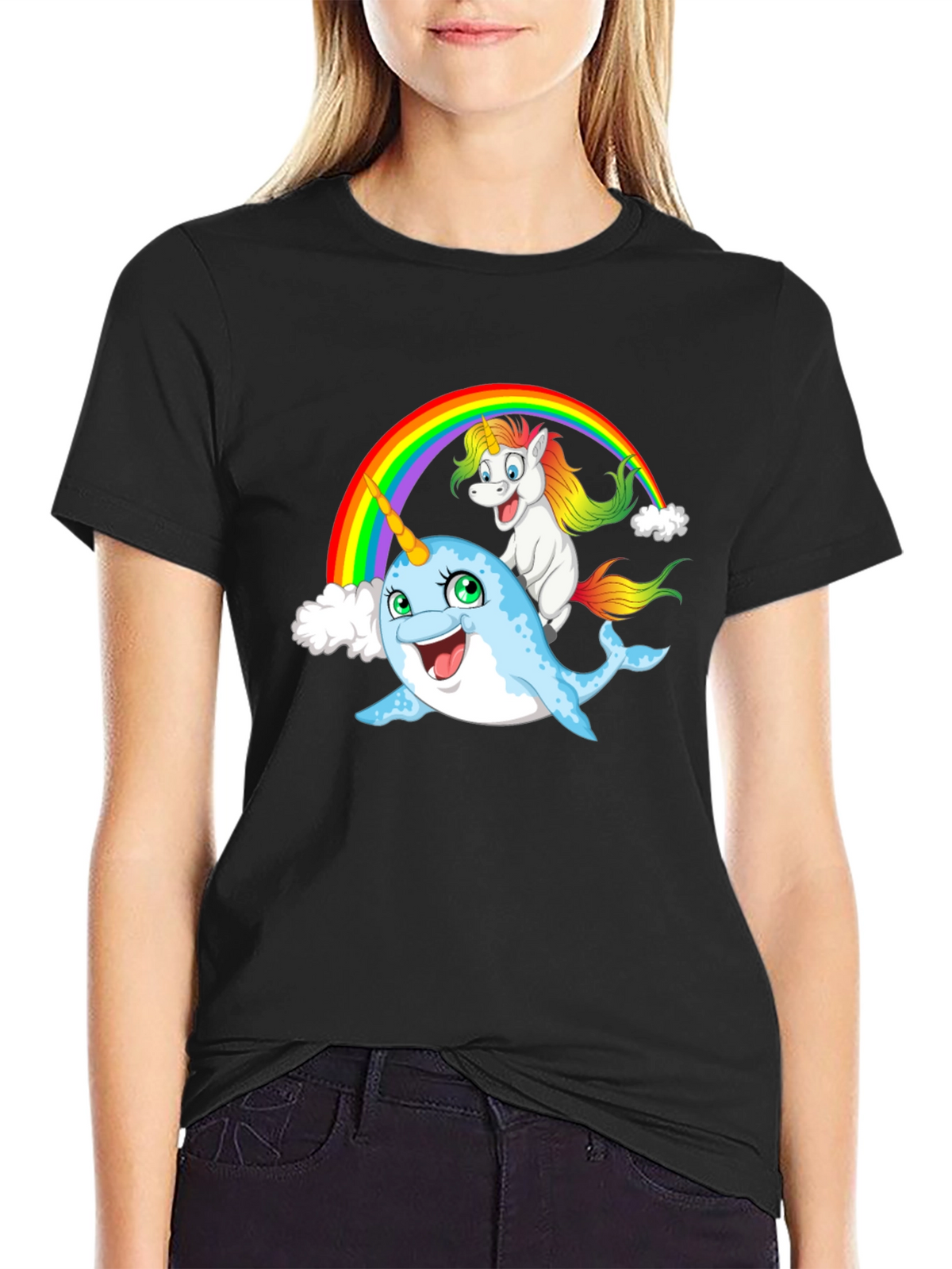 Narwhal & Unicorn Rainbow Graphic Tee