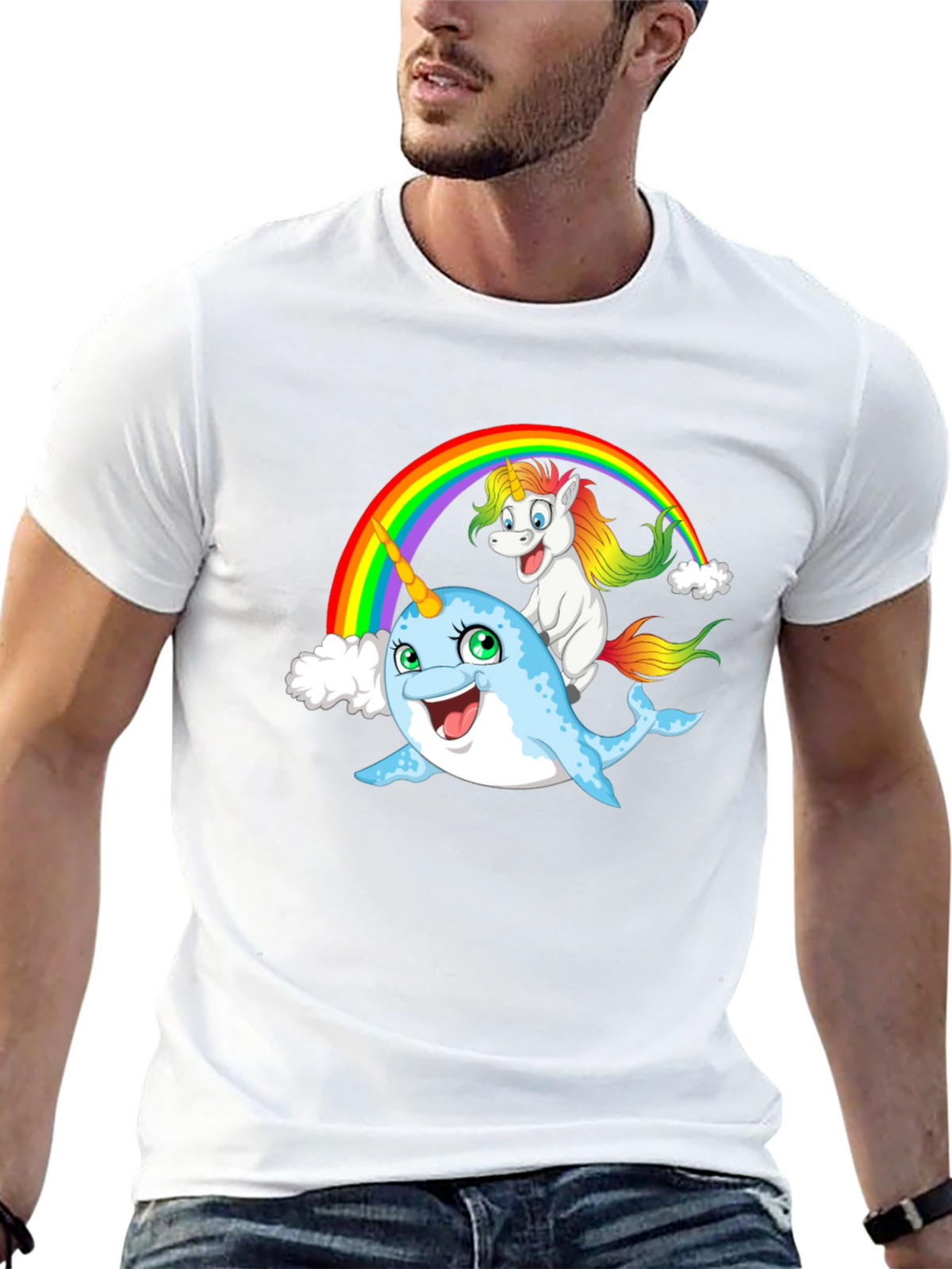 Narwhal & Unicorn Rainbow Graphic Tee