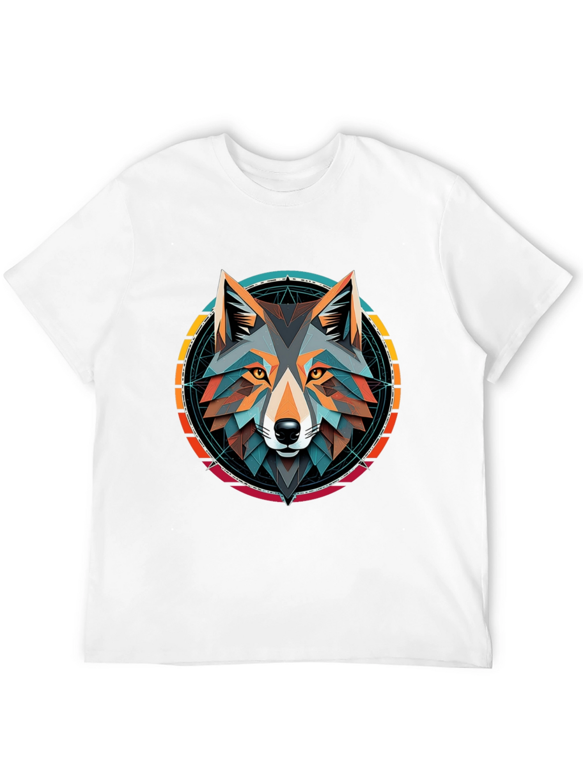 Geometric Wolf Head Graphic Tee - Stylish Unisex Design