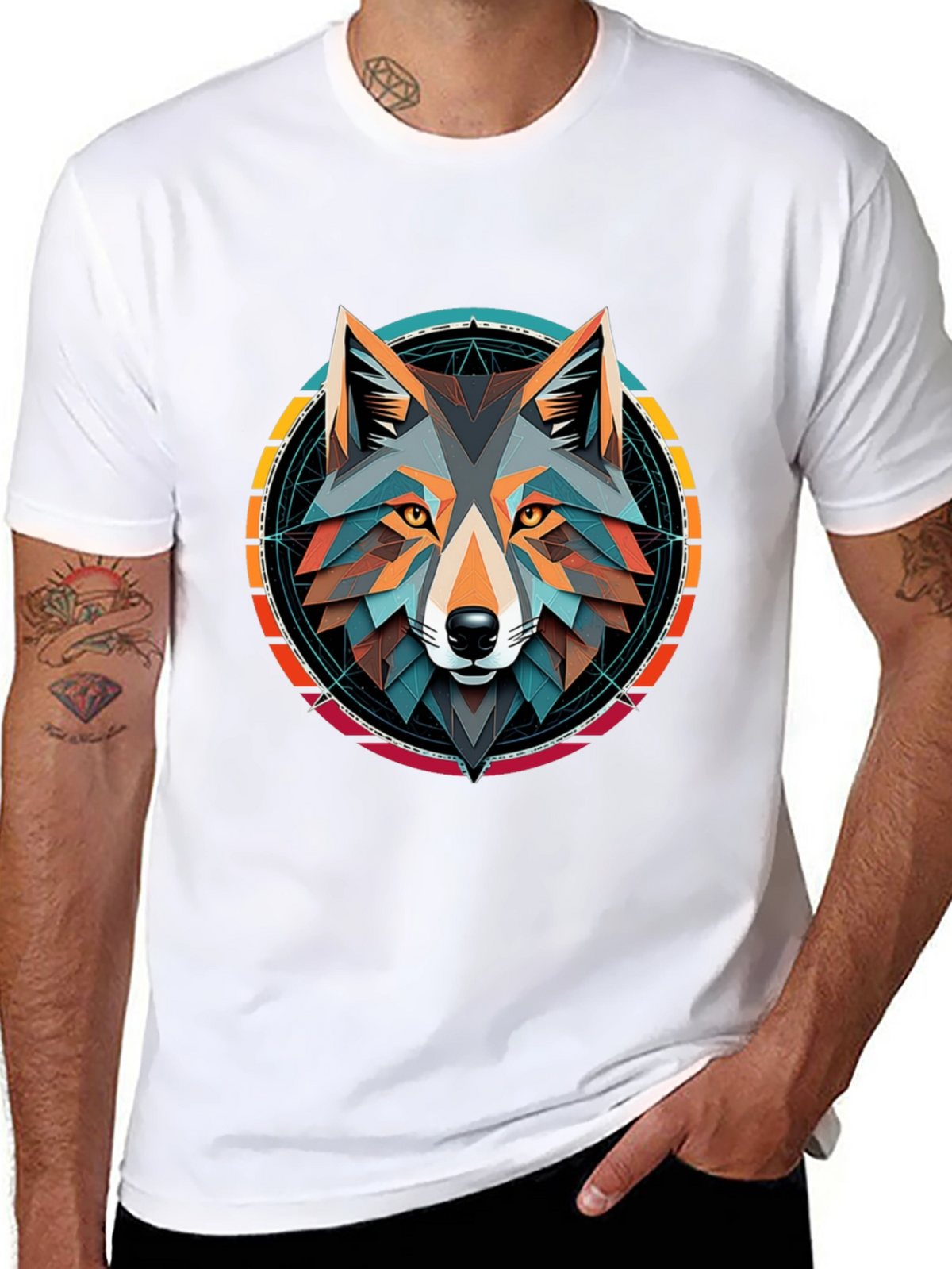Geometric Wolf Head Graphic Tee - Stylish Unisex Design