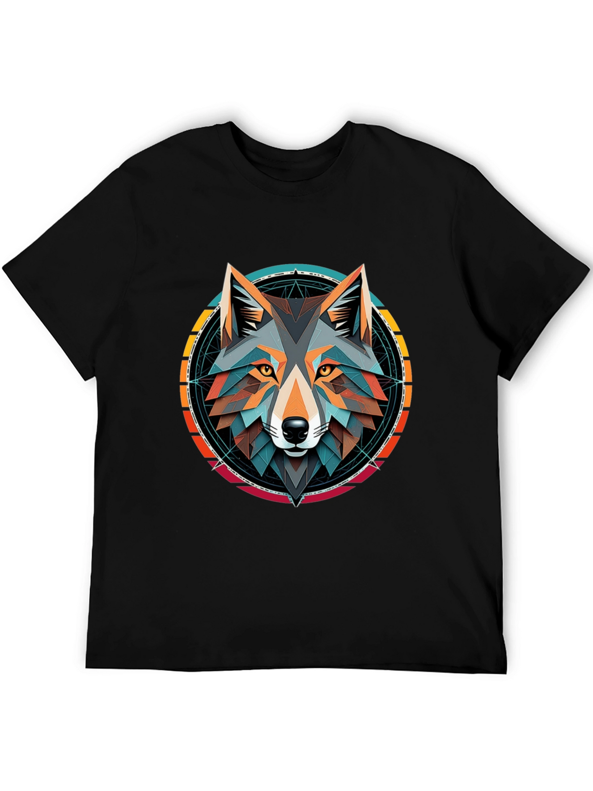 Geometric Wolf Head Graphic Tee - Stylish Unisex Design