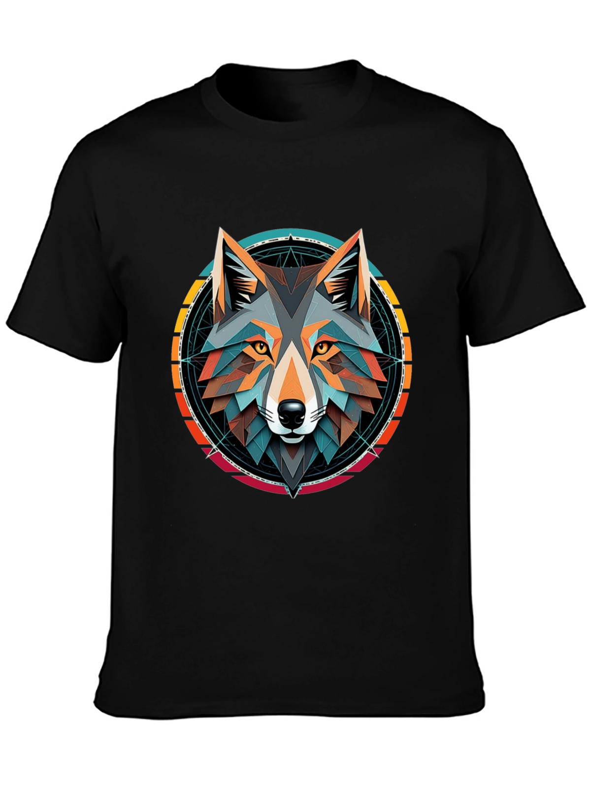 Geometric Wolf Head Graphic Tee - Stylish Unisex Design