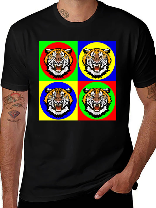 Pop Art Tiger Graphic Tee - Bold & Stylish Black T-Shirt