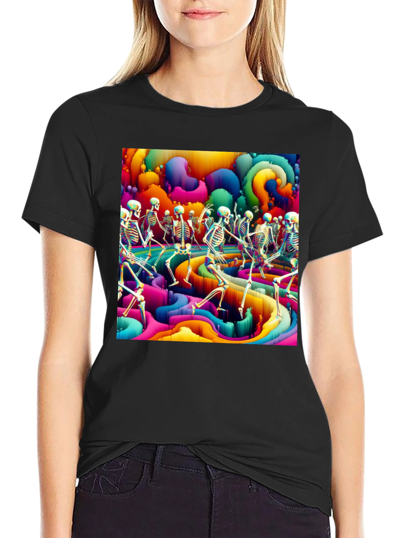 Psychedelic Dancing Skeletons Graphic Tee