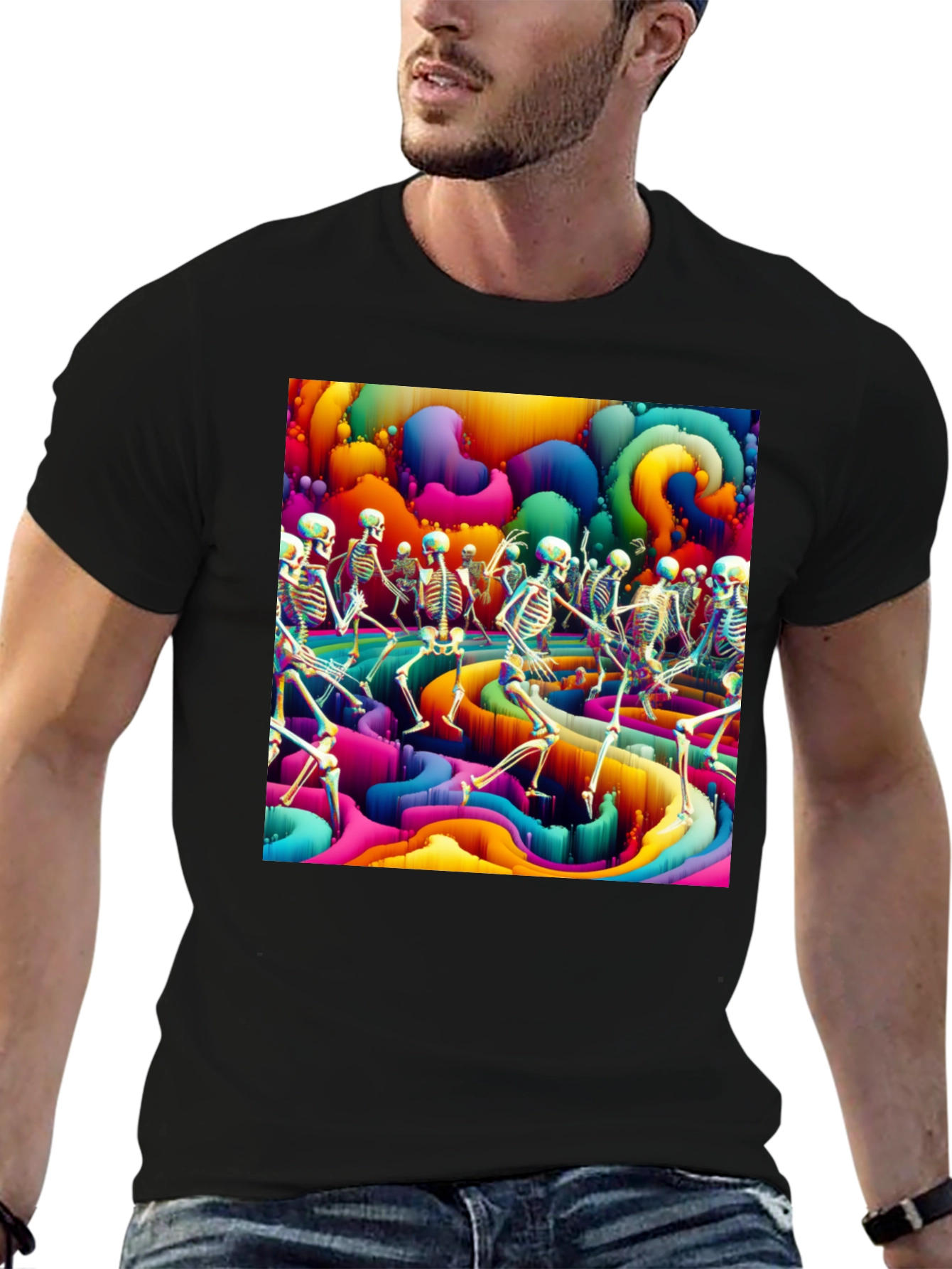 Psychedelic Dancing Skeletons Graphic Tee