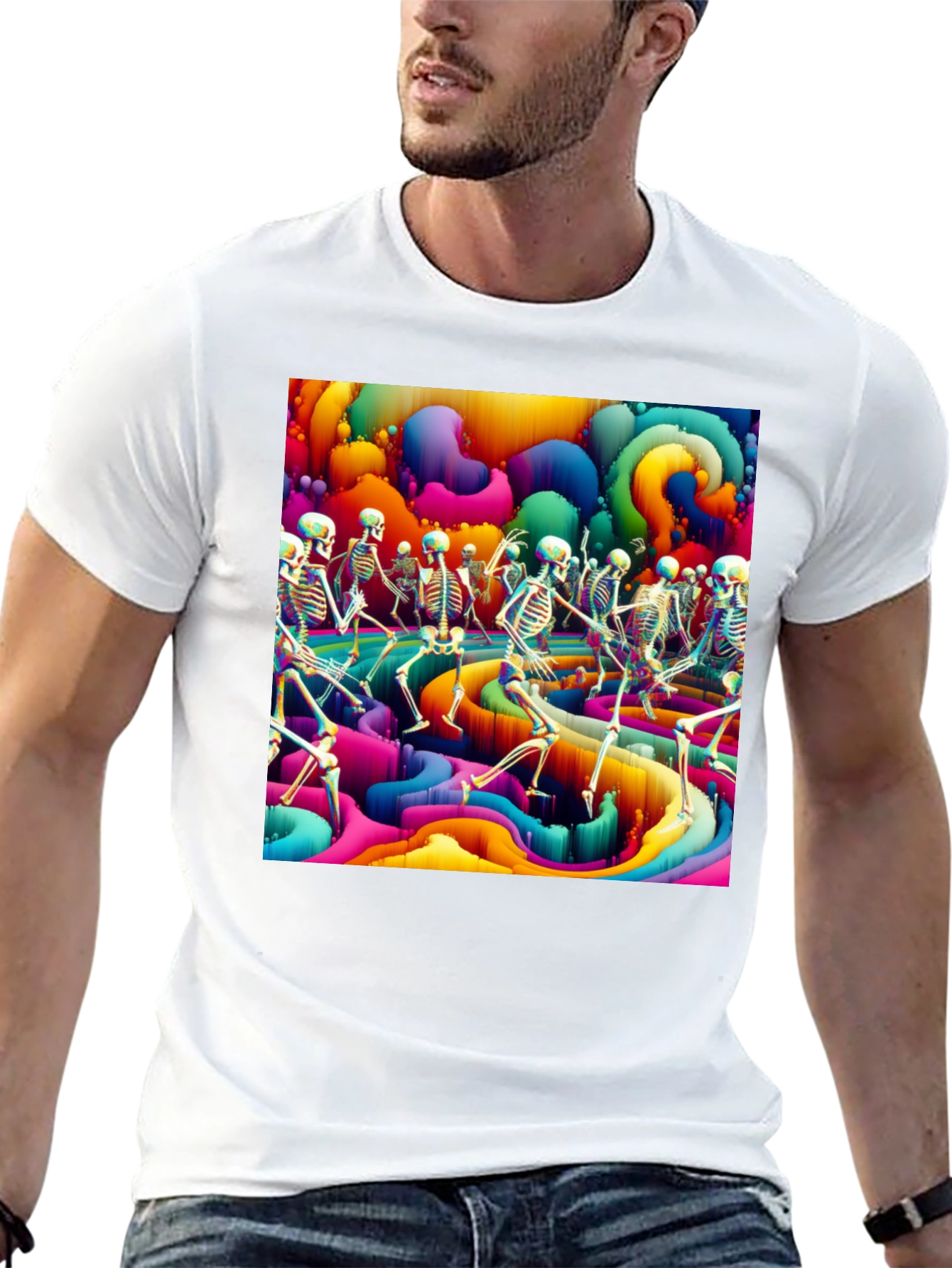 Psychedelic Dancing Skeletons Graphic Tee
