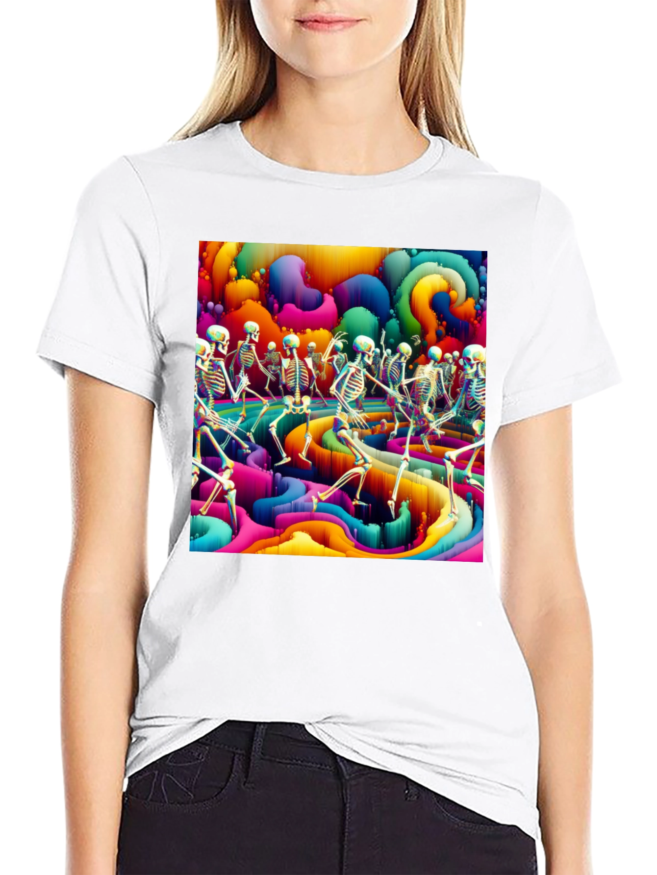Psychedelic Dancing Skeletons Graphic Tee