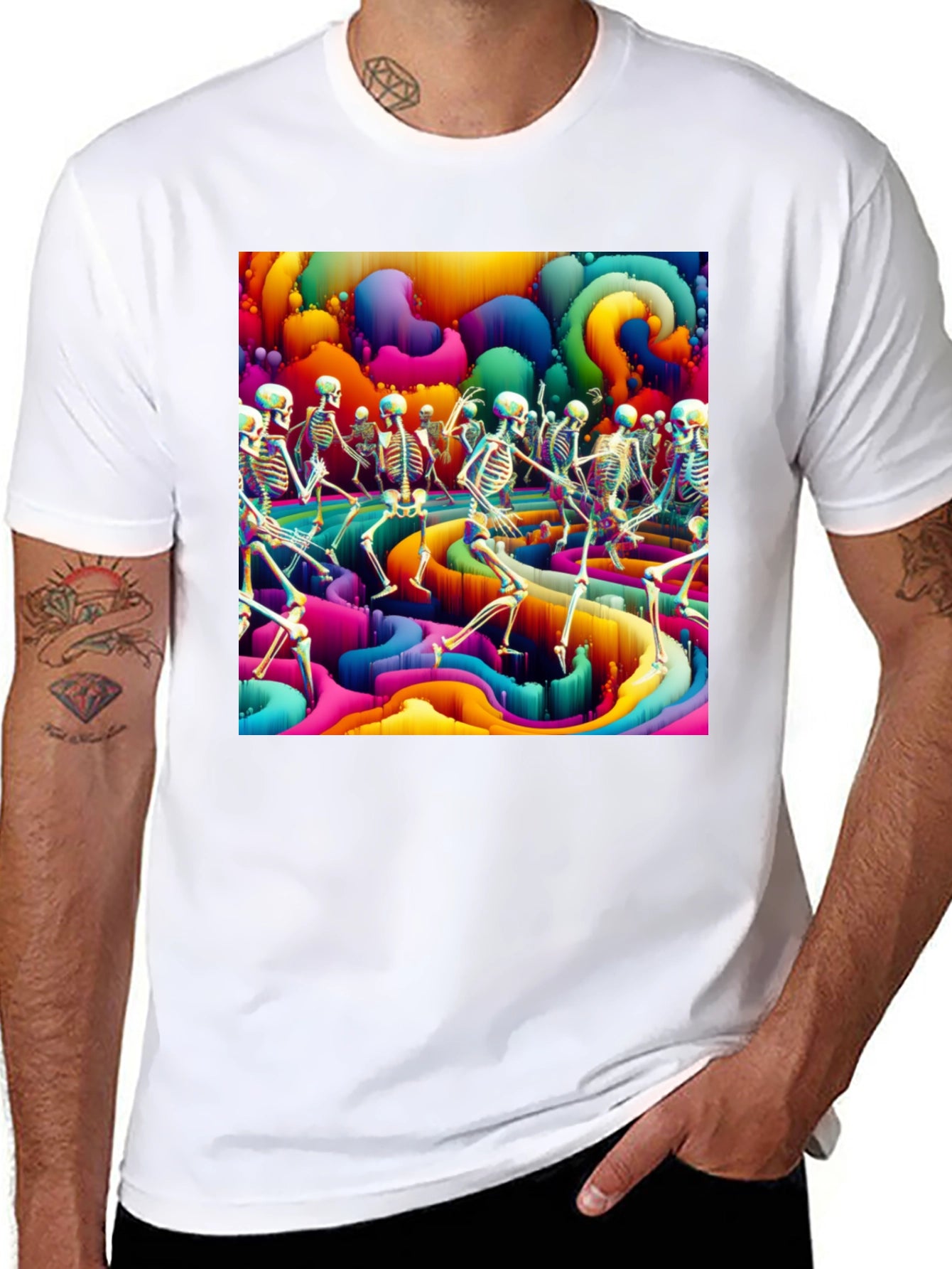 Psychedelic Dancing Skeletons Graphic Tee