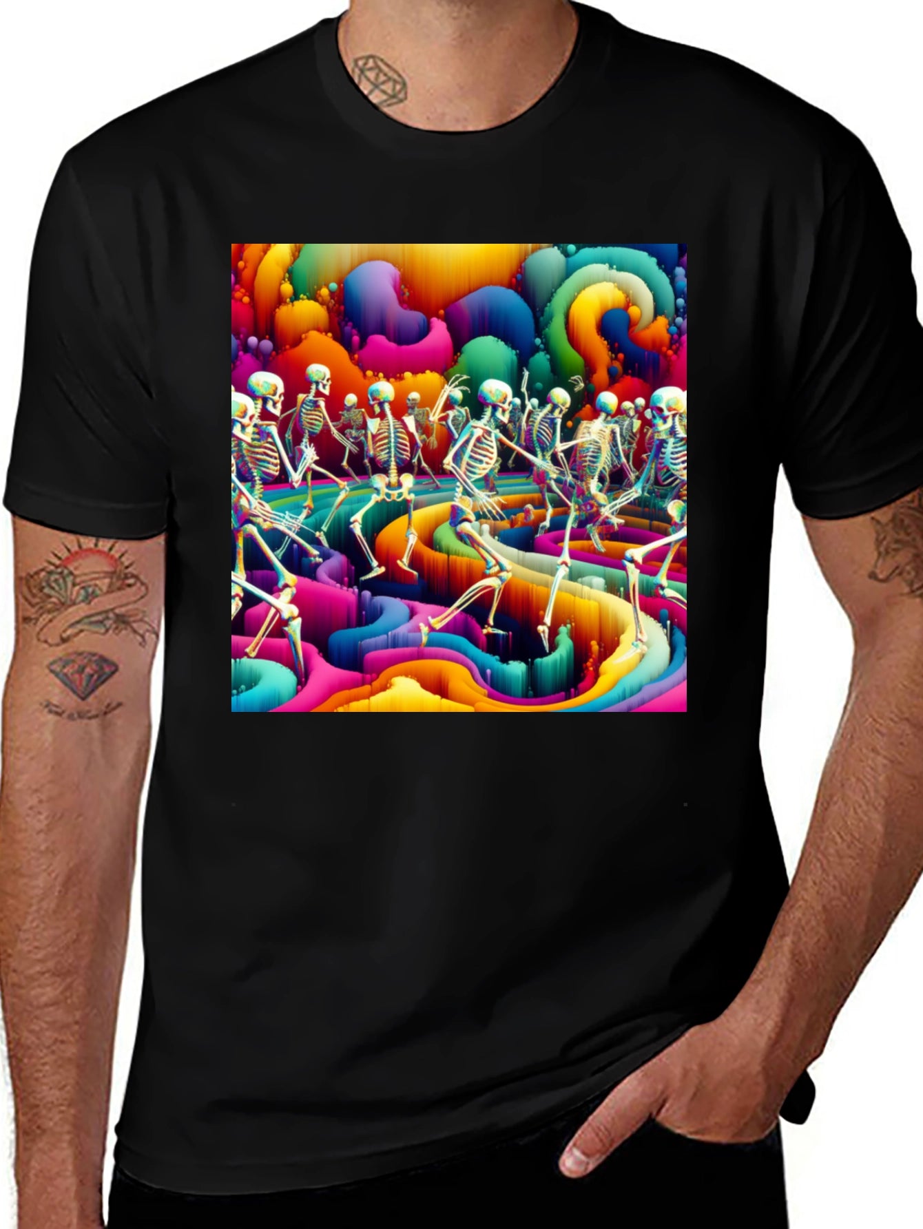 Psychedelic Dancing Skeletons Graphic Tee