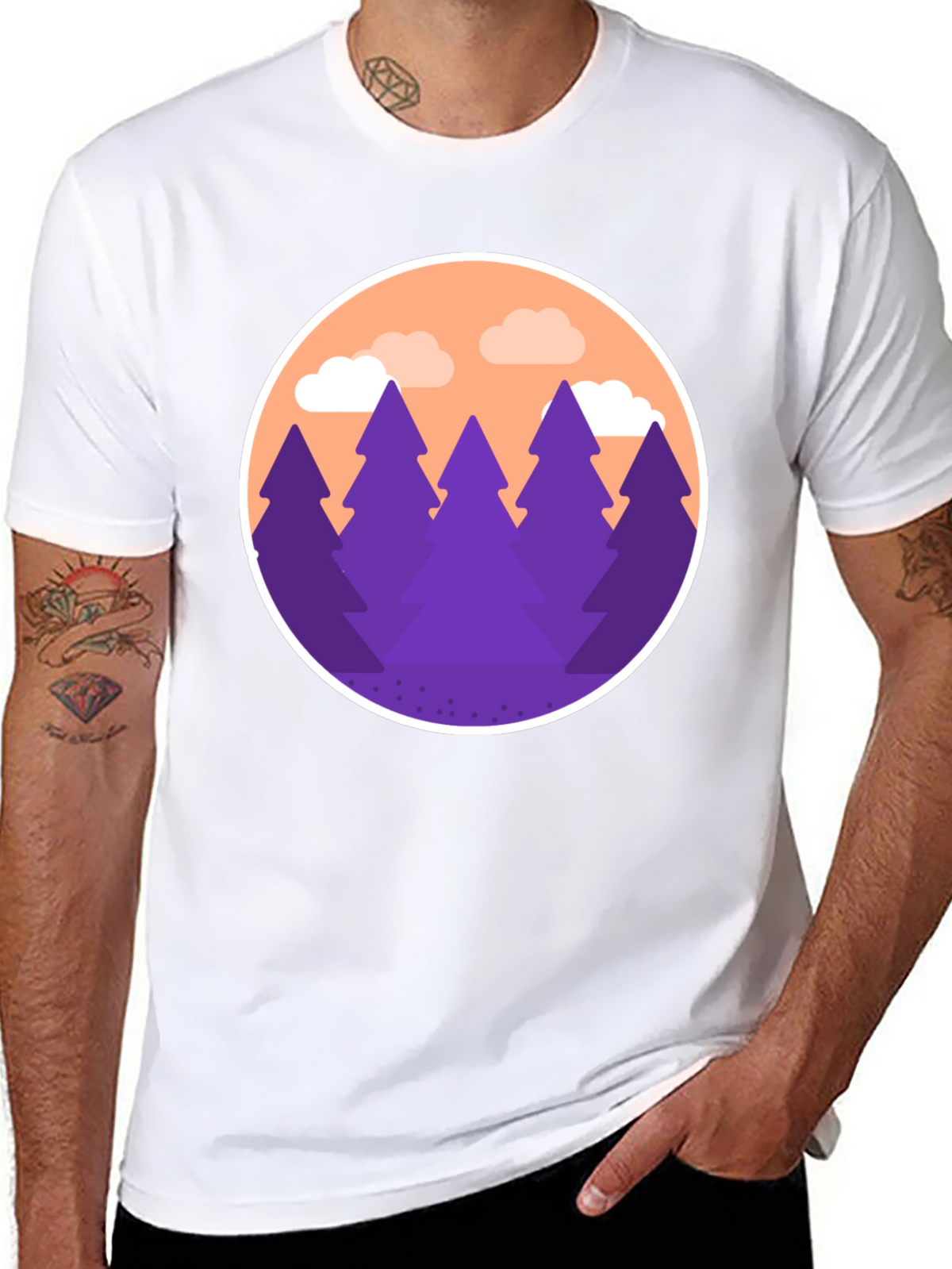 Mountain Trees Graphic Tee - Black Cotton Blend