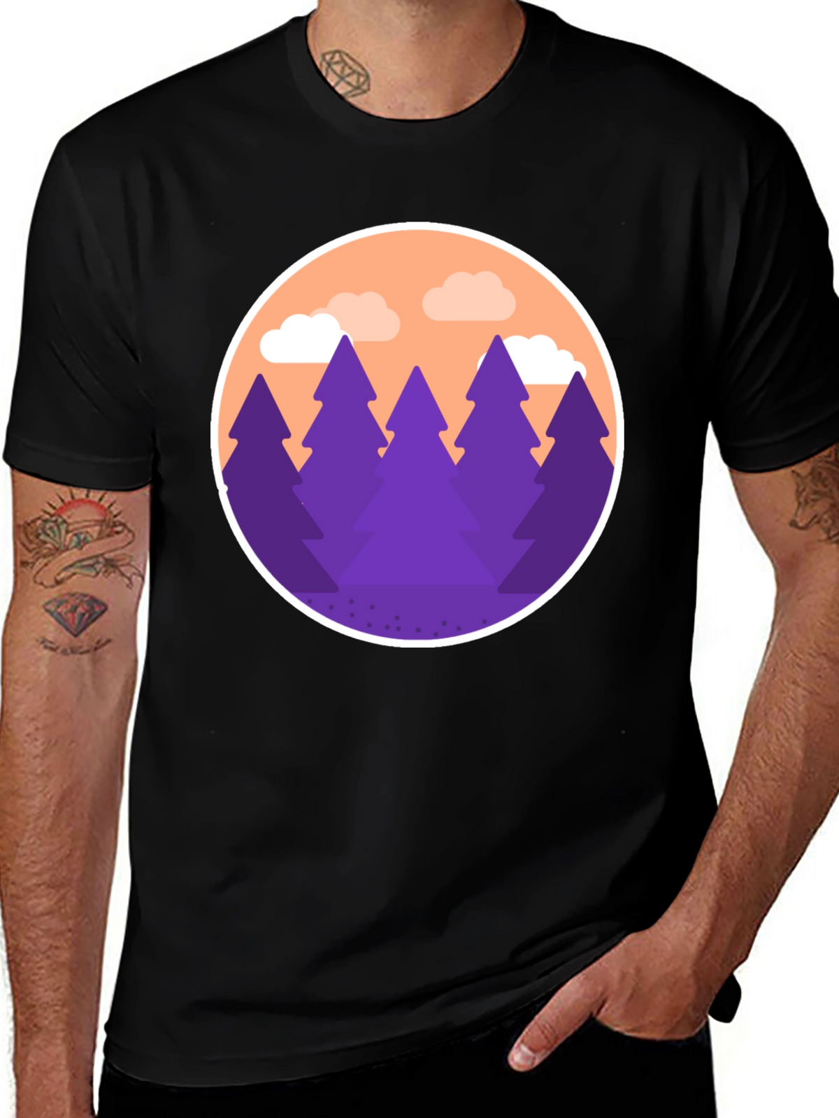 Mountain Trees Graphic Tee - Black Cotton Blend