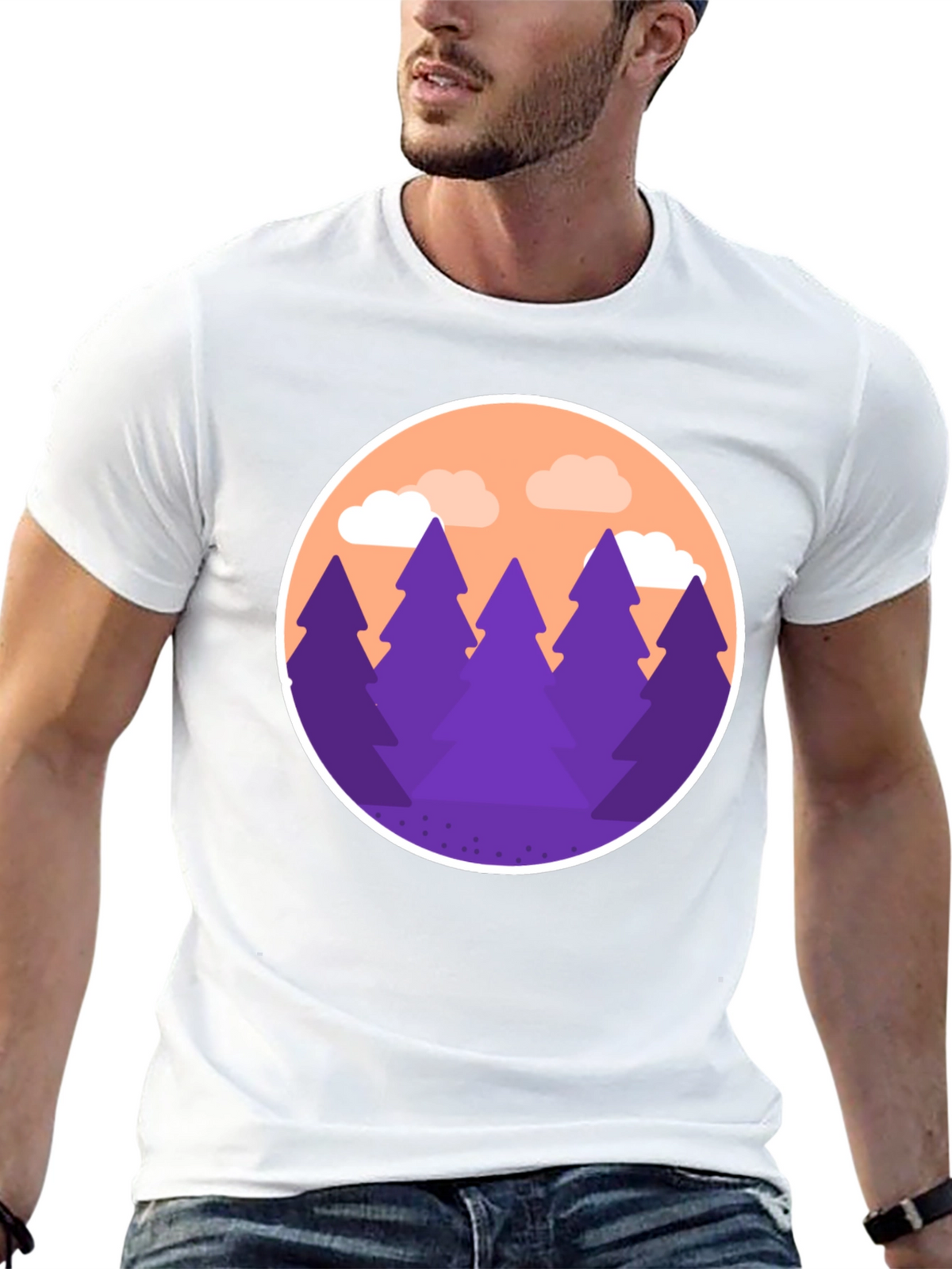 Mountain Trees Graphic Tee - Black Cotton Blend