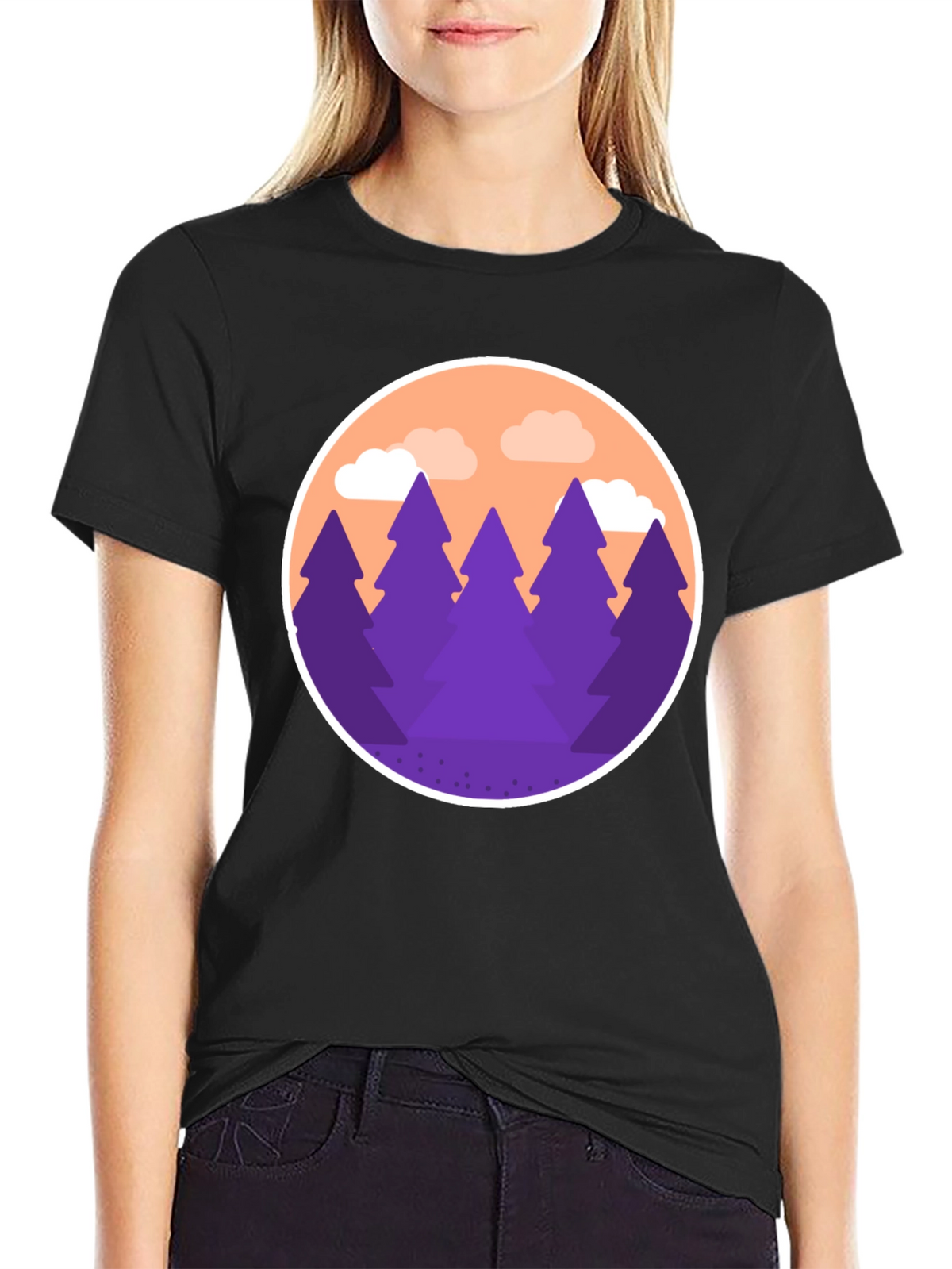 Mountain Trees Graphic Tee - Black Cotton Blend