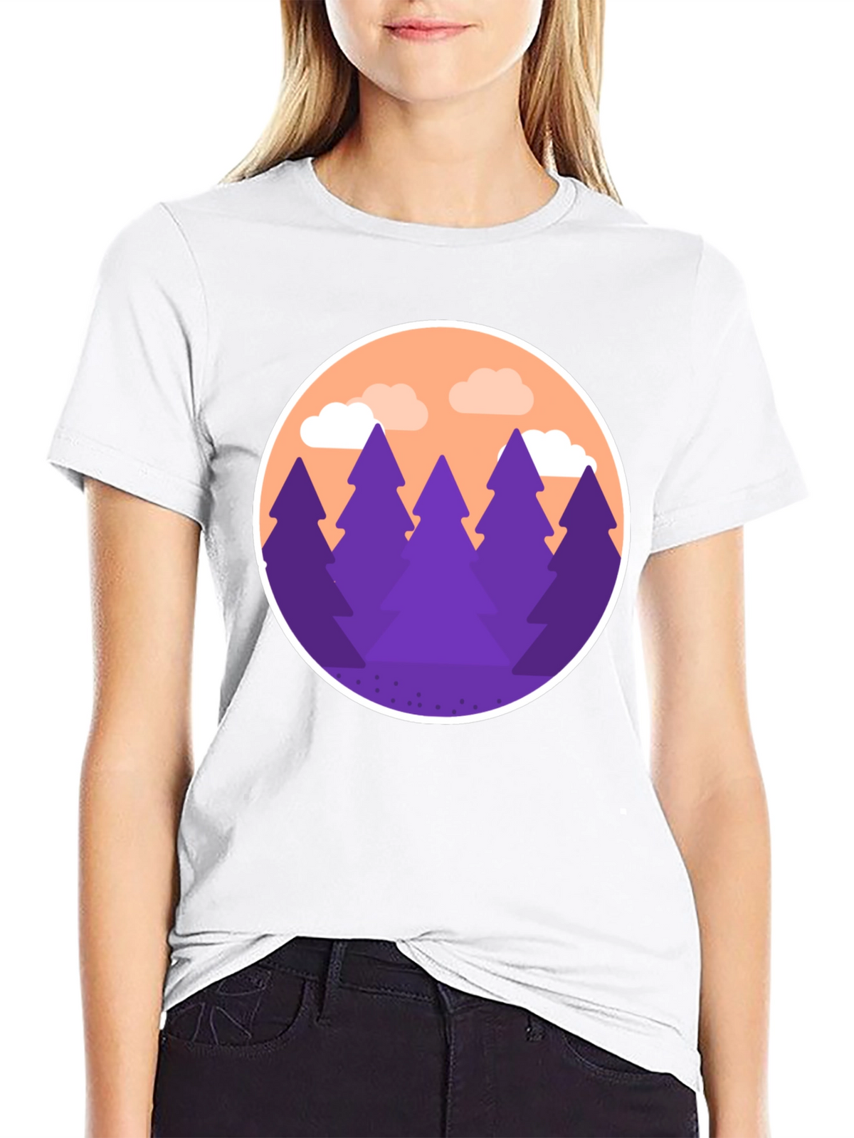 Mountain Trees Graphic Tee - Black Cotton Blend