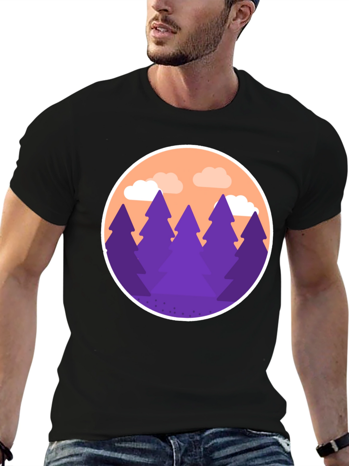Mountain Trees Graphic Tee - Black Cotton Blend