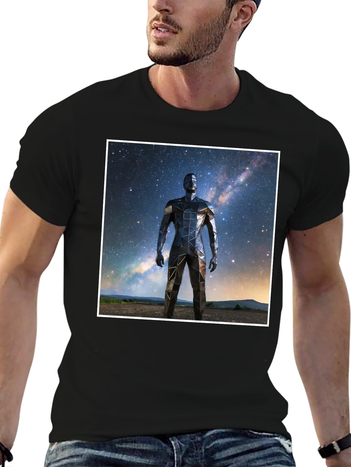 Geometric Man Galaxy Black T-Shirt