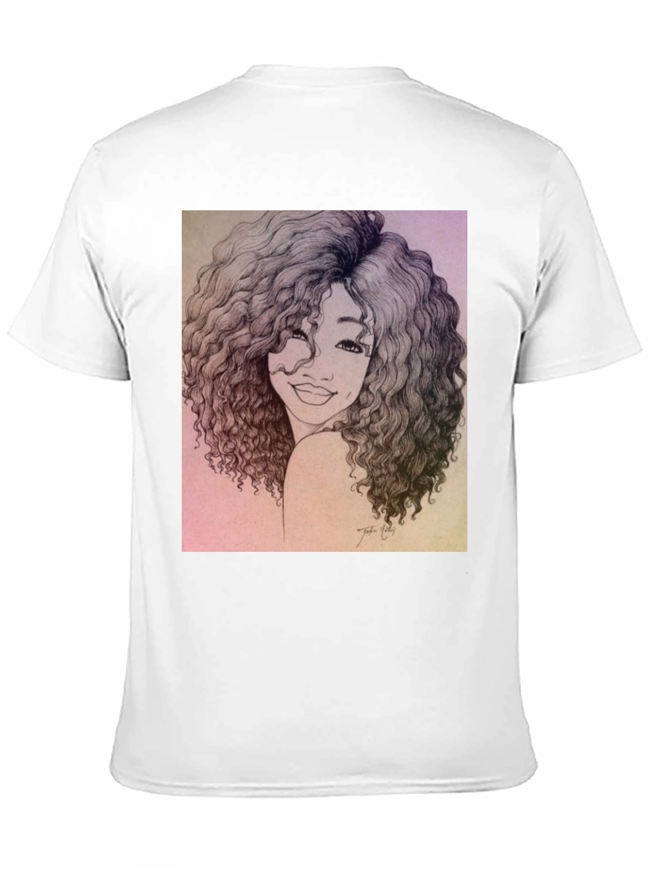 Curly Haired Portrait Graphic Black T-Shirt