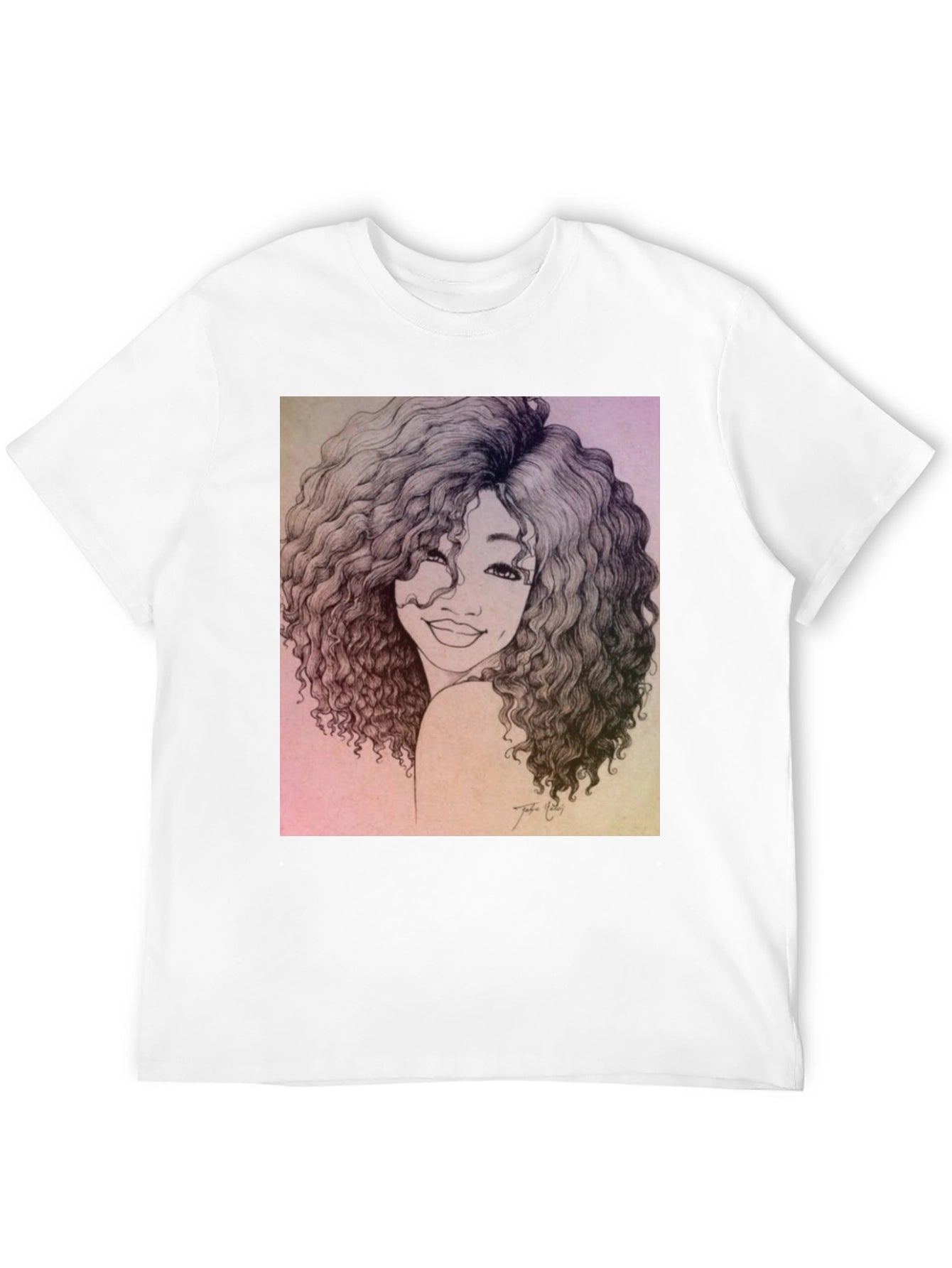 Curly Haired Portrait Graphic Black T-Shirt