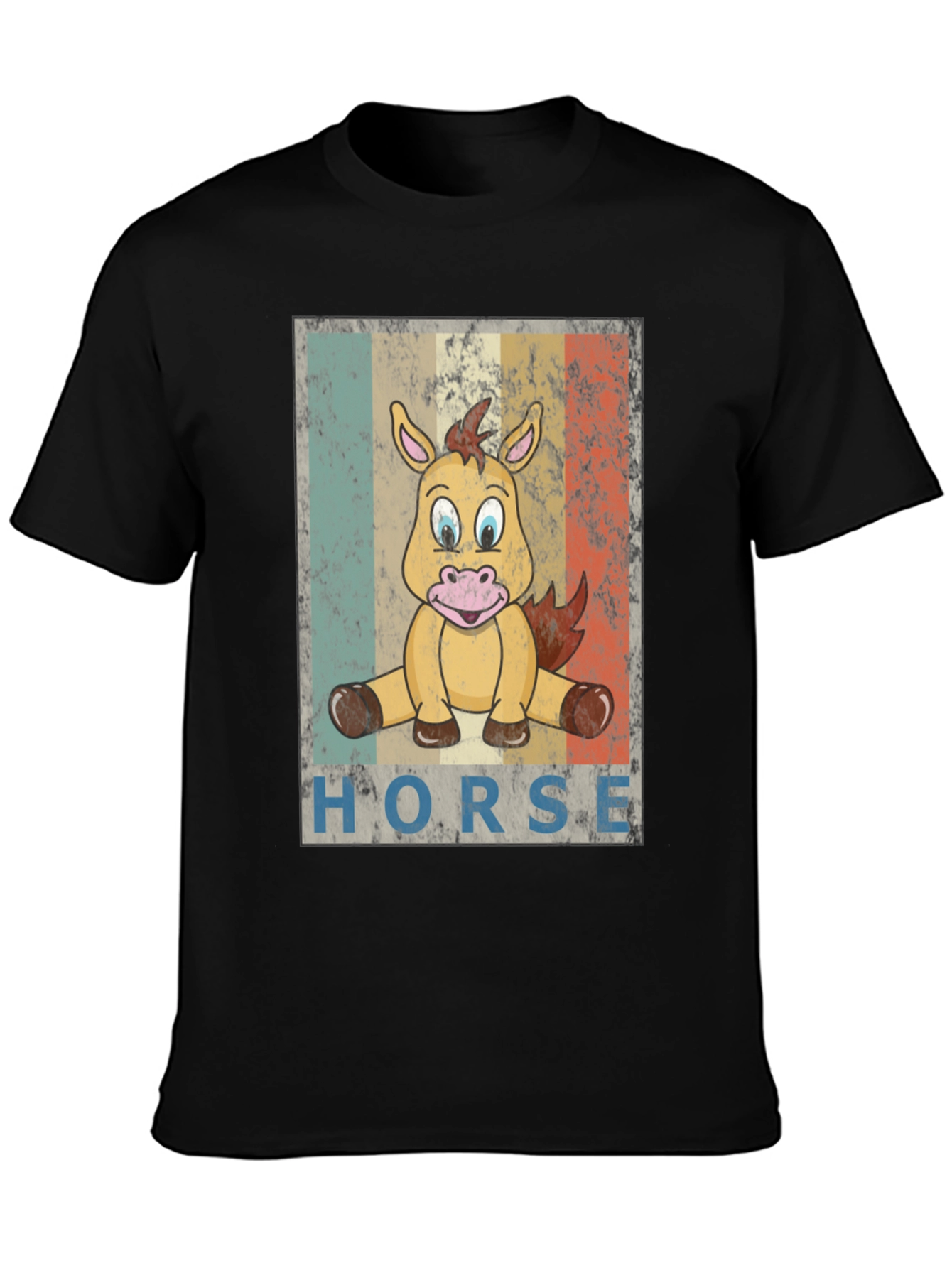 Cartoon Horse Graphic Tee - Unisex Black T-Shirt