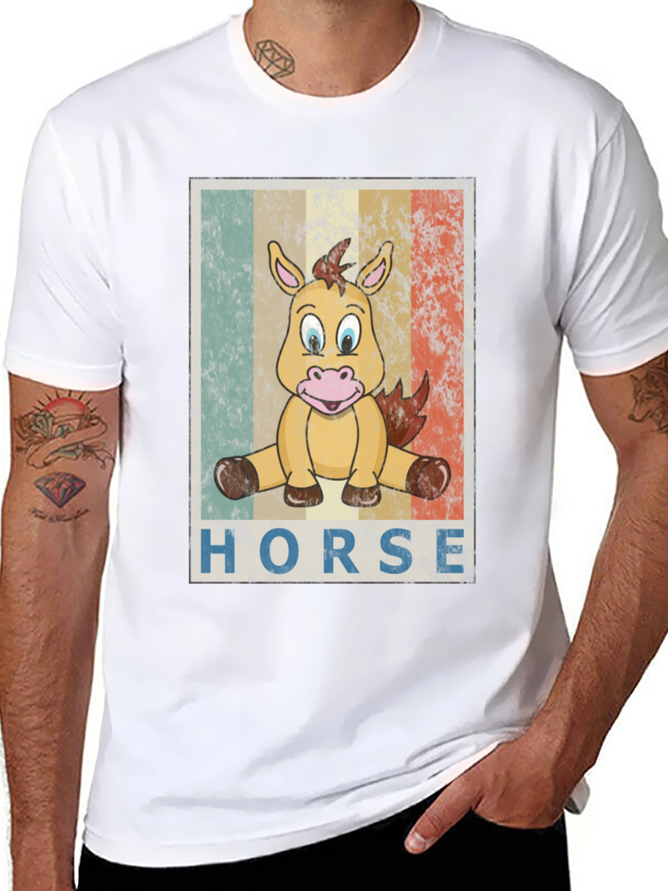 Cartoon Horse Graphic Tee - Unisex Black T-Shirt