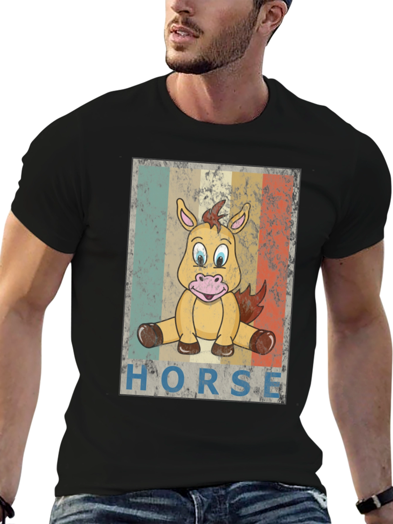 Cartoon Horse Graphic Tee - Unisex Black T-Shirt