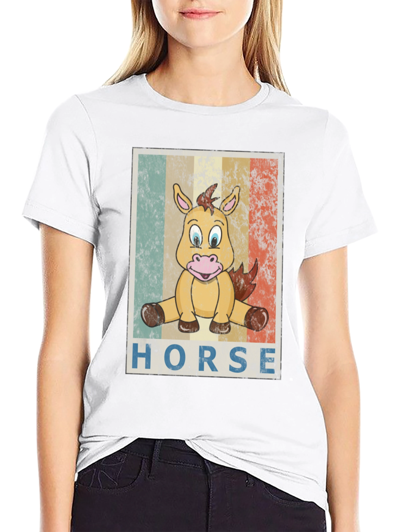 Cartoon Horse Graphic Tee - Unisex Black T-Shirt