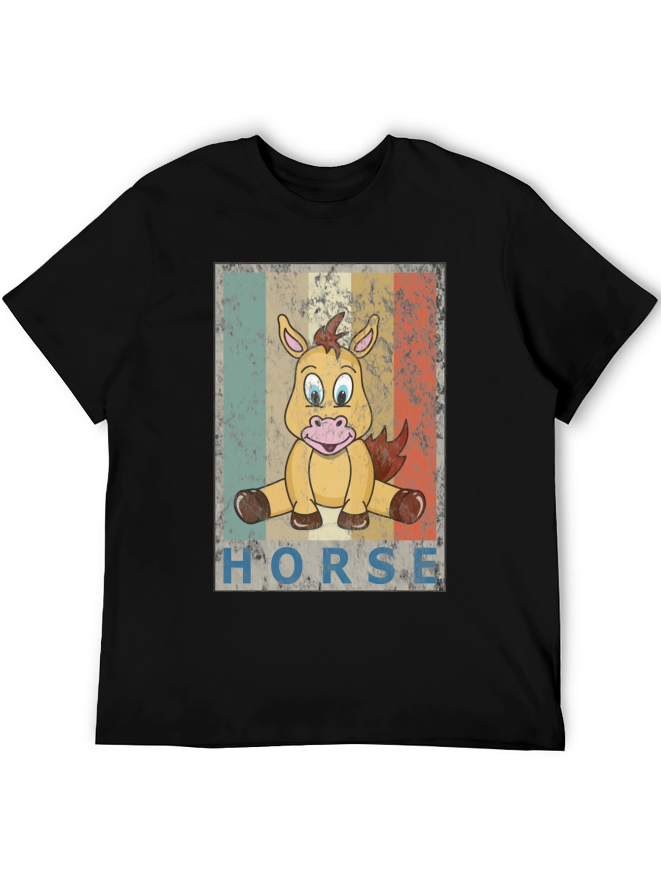 Cartoon Horse Graphic Tee - Unisex Black T-Shirt