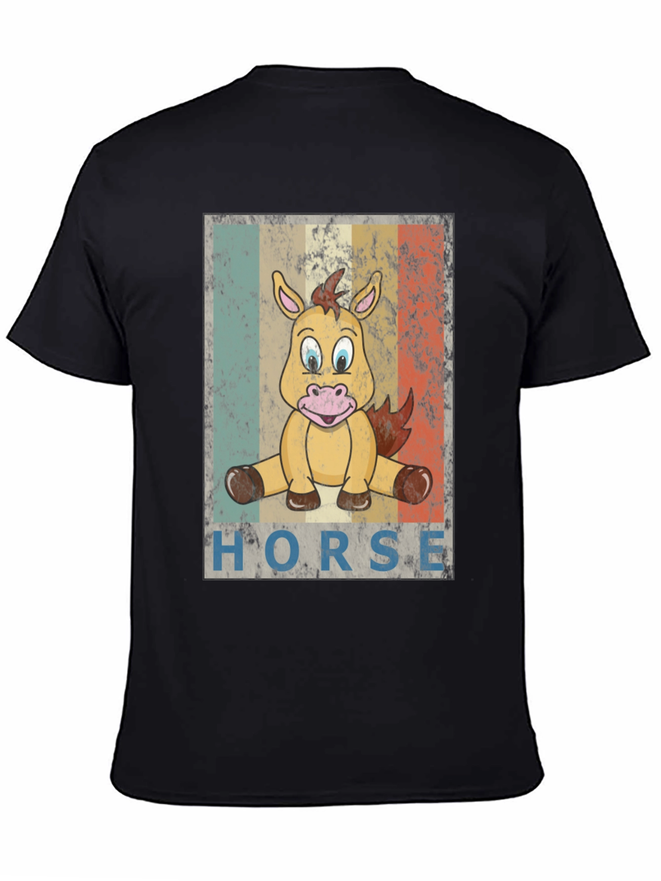 Cartoon Horse Graphic Tee - Unisex Black T-Shirt
