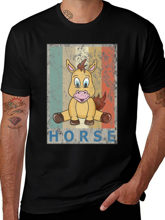 Cartoon Horse Graphic Tee - Unisex Black T-Shirt