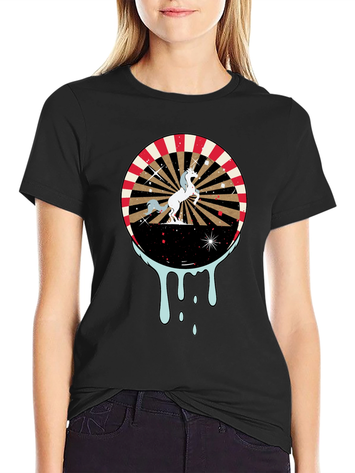 Unicorn Graphic Print Mens Black T-Shirt
